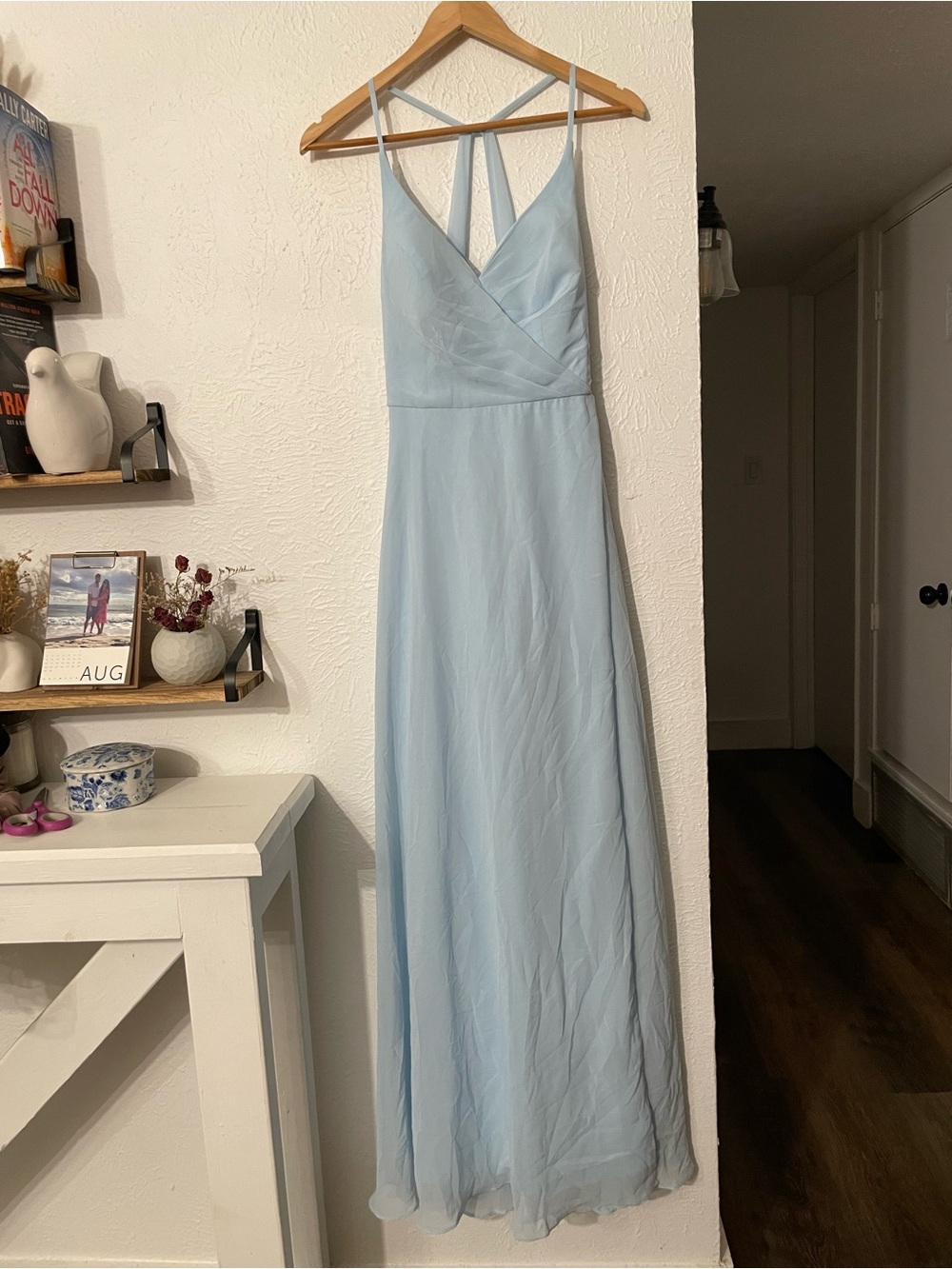 Azazie Davis Blue Chiffon Bridesmaid A-line Maxi Dress V-Neck Size A6